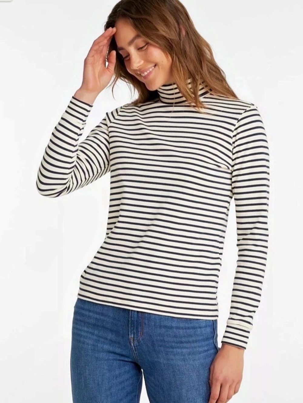 NWOT L.L. Bean Interlock Turtleneck, Long-Sleeve Stripe Cotton Medium